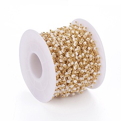White Handmade Seed Beaded Chains, Soldered, with Spool, with Real 18K Gold Plated Brass Findings, White, 1.8~2.5mm, about 32.8 Feet(10m)/roll