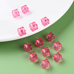 Cerise Transparent Acrylic Beads, Faceted, Square, Cerise, 8.5x9.5x9.5mm, Hole: 2.5mm, about 1070pcs/500g