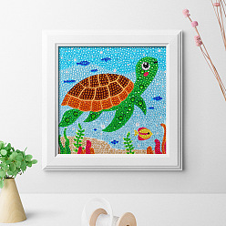 Tortoise DIY Square Animal Diamond Painting Kits, Including Frame, Resin Rhinestones, Diamond Sticky Pen, Tray Plate and Glue Clay, Tortoise Pattern, 185x185mm