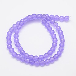 Medium Purple Natural & Dyed Malaysia Jade Bead Strands, Round, Medium Purple, 6mm, Hole: 0.8mm, about 64pcs/strand, 15 inch