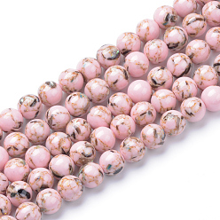 Pink Assembled Synthetic Turquoise and Shell Beads Strands, Dyed, Round, Pink, 4mm, Hole: 0.5mm, about 95pcs/strand, 15.7 inch