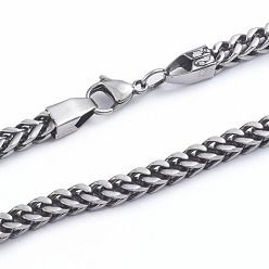 Antique Silver Men's 304 Stainless Steel Wheat Chain & Cuban Link Chain Necklaces, with Lobster Claw Clasps, Antique Silver, 30.12 inch(76.5cm), 5mm