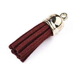 Dark Red Faux Suede Tassel Pendant Decorations, with CCB Plastic Cord Ends, Dark Red, Golden, 35x10mm, Hole: 2.5mm