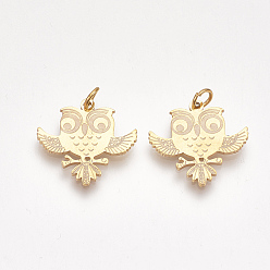 Golden 201 Stainless Steel Pendants, with Unsoldered Jump Rings, Owl, Golden, 19.5x20x1mm, Hole: 3mm, Jump Ring: 5x0.8mm