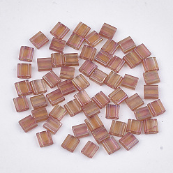 Bois Solide 2 - Perles de rocaille en verre transparent, teint, rectangle, burlywood, 5x4.5~5.5x2~2.5mm, Trou: 0.5~0.8mm