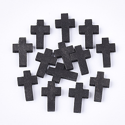 Черный Деревянные подвески, окрашенные, крестик, чёрные, 21~22x14~15x4~5 мм, отверстие : 1.8 мм