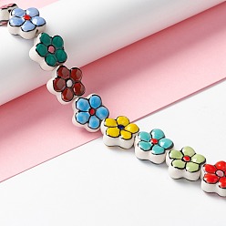 Colorful Handmade Porcelain Flower Beads Strands, Colorful, 16.5~17x17~17.5x7.5~7.8mm, Hole: 1.6~1.8mm, about 20pcs/strand, 12.56~12.68 inch(31.9~32.2cm)