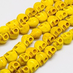 Gold Synthetic Turquoise Beads Strands, Dyed, Skull, Gold, 12x10x11mm, Hole: 1mm, about 506pcs/1000g