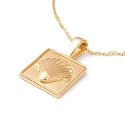 Golden Ion Plating(IP) 304 Stainless Steel Square with Shell Pendant Necklace for Women, Golden, 16.34 inch(41.5cm)