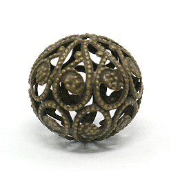 Antique Bronze Mixed Iron Filigree Hollow Round Beads, Filigree Ball, Nickel Free, Antique Bronze, 6~16mm, Hole: 1mm, about 170pcs/100g