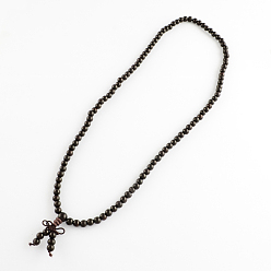 Black Dual-use Items, Wrap Style Buddhist Guru Jewelry Ebony Round Beaded Bracelets or Necklaces, Black, 840mm, 108pcs/bracelet