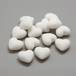 White Food Grade Eco-Friendly Silicone Focal Beads, Chewing Beads For Teethers, DIY Nursing Necklaces Making, Heart, White, 19x20x12mm, Hole: 2mm