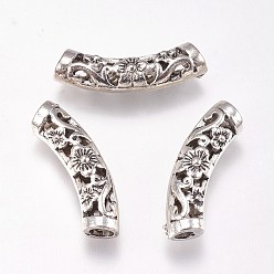 Antique Silver Alloy Tube Beads, with Flower Pattern, Antique Silver, 6.5x20.5x5mm, Hole: 2.5mm