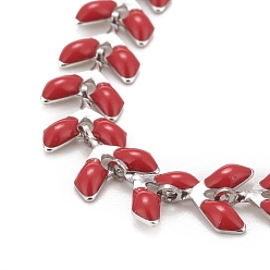 Brique Rouge Bracelet chaînes à maillons de blé en émail, 304 bijoux en acier inoxydable pour femmes, couleur inox, firebrick, 6-7/8 pouce (17.5 cm)