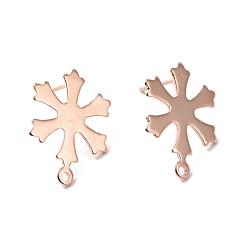 Real Rose Gold Plated 201 Stainless Steel Stud Earring Findings, with Horizontal Loop and 316 Stainless Steel Pin, Snowflakes, Real Rose Gold Plated, 19x14.5mm, Hole: 1.2mm, Pin: 0.7mm