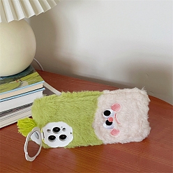 Yellow Green Warm Plush Mobile Phone Case for Women Girls, Cartoon Winter Camera Mirror Holder Protective Covers Fit for iPhone13, Yellow Green, 14.67x7.15x0.765cm