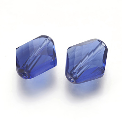 Prussian Blue Imitation Austrian Crystal Beads, Grade AAA, Faceted, Rhombus, Prussian Blue, 14~14.5x12x5~7mm, Hole: 0.9~1mm