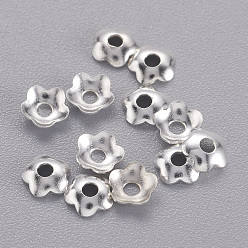 Silver Brass Bead Caps, Flower, Nickel Free, Silver Color Plated, 4mm