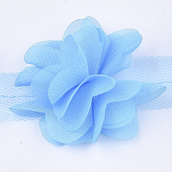 Light Sky Blue Organza Flower Ribbon, Costume Accessories, For Party Wedding Decoration and Earring Making, Light Sky Blue, 50~60mm, about 10yard/bundle