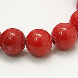 FireBrick Natural Mashan Jade Round Beads Strands, Dyed, FireBrick, 6mm, Hole: 1mm, about 69pcs/strand, 15.7 inch