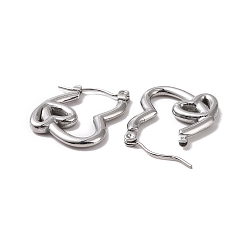 Stainless Steel Color Valentine's Day 304 Stainless Steel Double Heart Hoop Earrings for Women, Stainless Steel Color, 21x17x2.5mm, Pin: 0.6mm