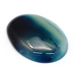 Steel Blue Oval Dyed Natural Striped Agate/Banded Agate Cabochons, Steel Blue, 40x30x6~8mm