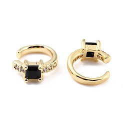 Black Brass Micro Pave Cubic Zirconia Cuff Earrings, Real 18K Gold Plated, Ring, Black, 13x2.5mm