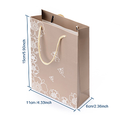 BurlyWood Rectangle Flower and Butterfly Pattern Cardboard Paper Bags, Gift Bags, Shopping Bags, with Nylon Cord Handles, BurlyWood, 15x11x6cm