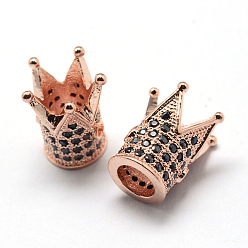 Rose Gold Rack Plating Brass Cubic Zirconia Beads, Long-Lasting Plated, Crown, Rose Gold, 12x10x10mm, Hole: 1.5mm