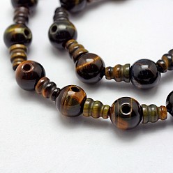 Tiger Eye Natural Tiger Eye 3-Hole Guru Bead Strands, for Buddhist Jewelry Making, T-Drilled Beads, 16.5~18mm, Hole: 2~3mm, 2pcs/set, 10sets/strand, 6.5 inch