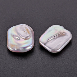 Seashell Color Natural Keshi Pearl Beads, Cultured Freshwater Pearl, No Hole/Undrilled, Rectangle, Seashell Color, 18~21x15~16x4~7mm