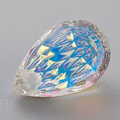 Cristal AB Pendentifs en strass en verre gaufré, larme, facette, cristal ab, 14x9x5mm, Trou: 1.4mm