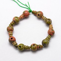 Unakite Natural Unakite 3-Hole Guru Bead Strands, for Buddhist Jewelry Making, T-Drilled Beads, 16.5~18mm, Hole: 2~3mm, 2pcs/set, 10sets/strand, 6.5 inch