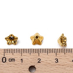 Antique Golden Tibetan Style Alloy Bead Caps, Lead Free and Cadmium Free, Flower, Antique Golden, 8.5x5mm, Hole: 1mm