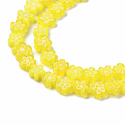 Jaune Main millefiori perles de verre brins, fleur, jaune, 5.5~8x2.5mm, Trou: 1mm, Environ 64~67 pcs/chapelet, 15.75 pouces ~ 16.34 pouces (40~41.5 cm)