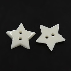 White Acrylic Sewing Buttons, Plastic Buttons, 2-Hole, Dyed, Star, White, 19x3mm, Hole: 1.5mm