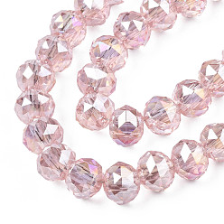 Pink Transparent Crackle Glass Beads Strands, Faceted, Round, Pink, 10x8mm, Hole: 2.5mm, about 72Pcs/strand, 23.62 inch(60cm)