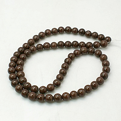 Coconut Brown Natural Mashan Jade Round Beads Strands, Dyed, Coconut Brown, 6mm, Hole: 1mm, about 69pcs/strand, 15.7 inch
