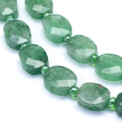 Quartz Fraise Brins de perles de quartz vert naturel, facette, ovale, 10~10.5x8~9x4~4.5mm, Trou: 1mm, Environ 33 pcs/chapelet, 15.55 pouce (39.5 cm)