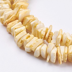 Yellow Natural Sea Shell Beads Strands, Dyed, Square Heishi Beads, Yellow, 1~3.5x4.5~10x4.5~10mm, Hole: 0.5mm, 16.1 inch~16.9 inch