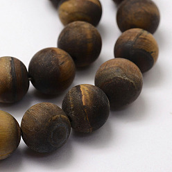 Tiger Eye Frosted Natural Tiger Eye Beads Strands, Round, 12mm, Hole: 1.8mm, about 32pcs/strand, 15.5 inch