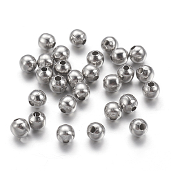 Couleur Acier Inoxydable 304 Acier inoxydable perles d'espacement, ronde, couleur inox, 4mm, Trou: 1~1.5mm
