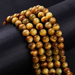 Dark Goldenrod Natural Tiger Eye Beads Strands, Dyed, Round, Dark Goldenrod, 10mm, Hole: 1mm