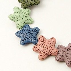 Mixed Color Natural Lava Rock Beads Strands, Starfish/Sea Stars, Dyed, Mixed Color, 24~25x7~8mm, Hole: 1mm, about 18pcs/strand, 15 inch