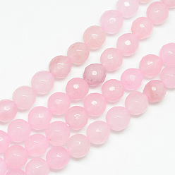Pink Blanc brins de perles de jade naturels, teint, facette, ronde, rose, 8~9mm, Trou: 1mm, Environ 46 pcs/chapelet, 14.76~14.96 pouce (37.5~38 cm)