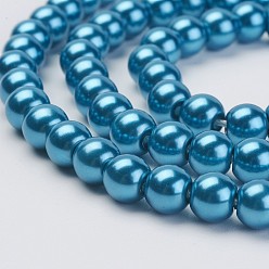 Bleu Acier Brins de perles de verre teints écologiques, Grade a, ronde, cordon en coton fileté, bleu acier, 6mm, Trou: 1.2~1.5mm, Environ 70 pcs/chapelet, 15.7 pouce