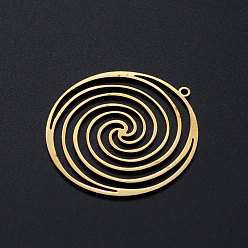Golden 201 Stainless Steel Filigree Charms, Flat Round with Vortex, Golden, 37x35x1mm, Hole: 1.6mm