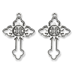Antique Silver Tibetan Style Alloy Pendants, Cadmium Free & Lead Free, Cross with Cssml Ndsmd Cross God Father Religious Christianity, Antique Silver, 39x25x2.5mm, Hole: 2mm, about 330pcs/1000g