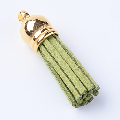 Yellow Green Faux Suede Tassel Pendant Decorations, with CCB Plastic Cord Ends, Yellow Green, 35~37x10mm, Hole: 2.5~3mm