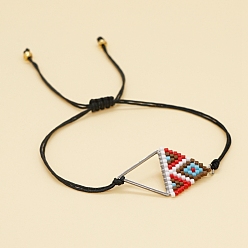 Colorful Rhombus Loom Pattern MIYUKI Seed Beads Bracelets for Women, Adjustable Nylon Cord Braided Bead Bracelets, Colorful, 11 inch(28cm)